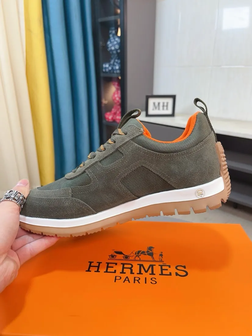 Men's shoes 💰440🌸🌸[HERMES] Hermès sneakers, the upper is made of calfskin and mesh, imported materials, full of texture, the lightweight sole is decorated with contrasting patterns, creating a versatile fashion style. Size: 38-44